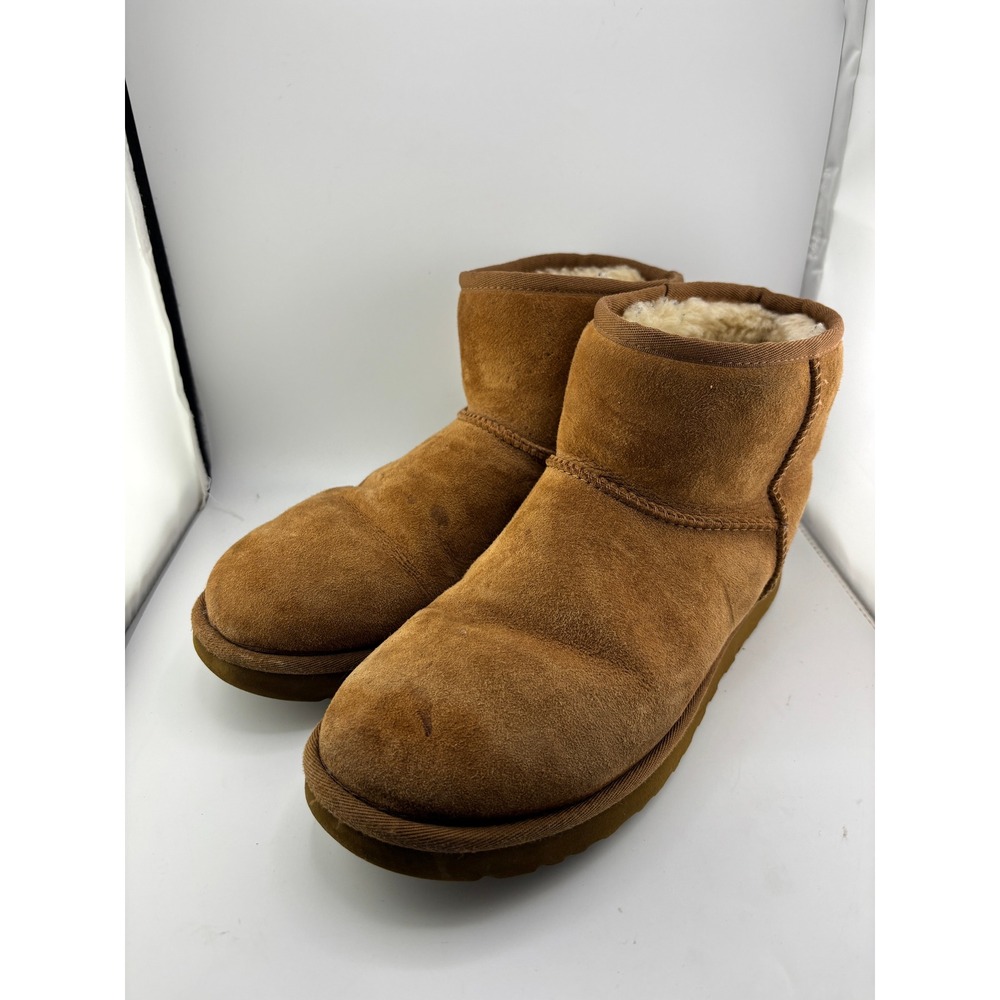 UGG Classic Mini Mens Chestnut Suede Sheepskin Ankle Boots Size 9 Brown